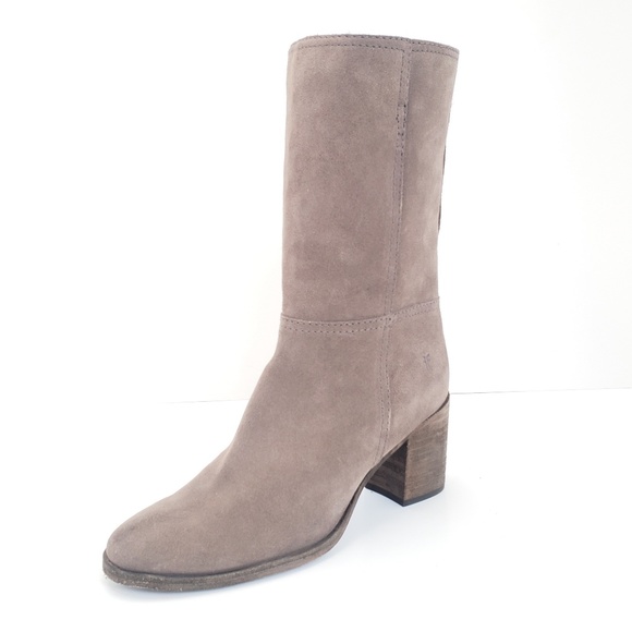 Frye Mid Calf Pull On Tan Suede Leather Boots - Picture 7 of 8